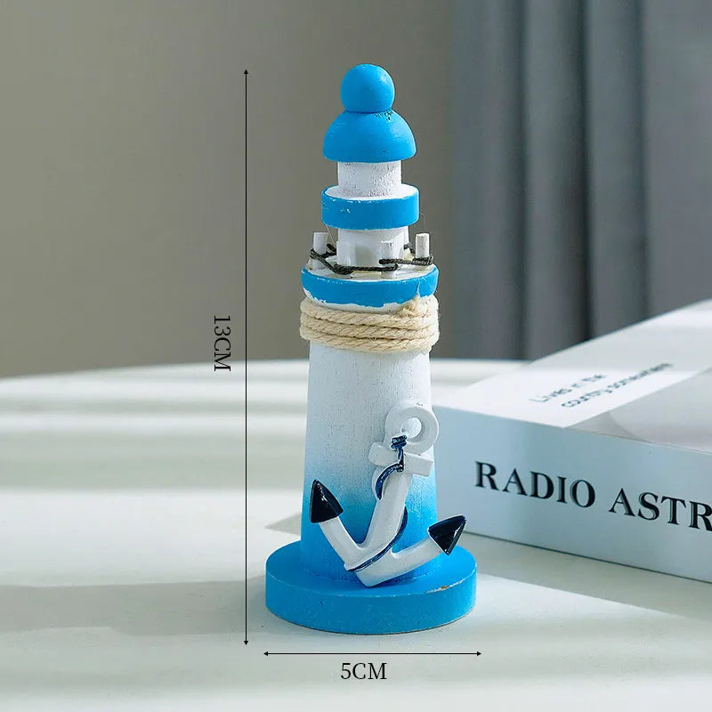 Mediterranean Style Wooden Stamper Ocean 13cm Small Lighthouse Decoration Creative Gift Shooting Props