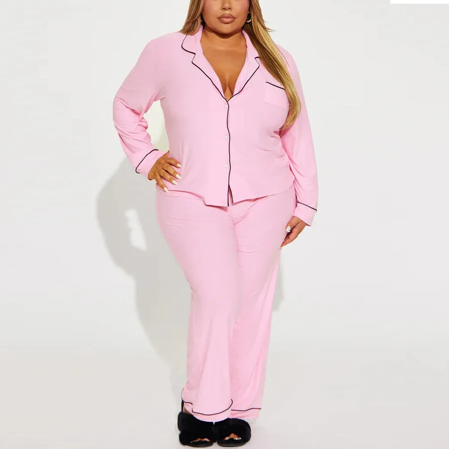 New Women's Sleepwear Casual Long Sleeve Pants Set Autumn Winter Home Clothes Two-Piece Set Striped Pure Color Basic Style