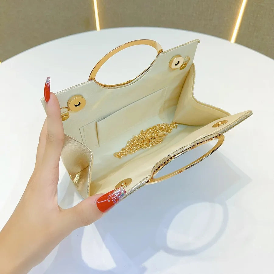 Fashionable Dinner Diamond Shiny Wedding Maid Of Honor Party Evening Dress Shoulder Crossbody Handbag Polyester Square Bag