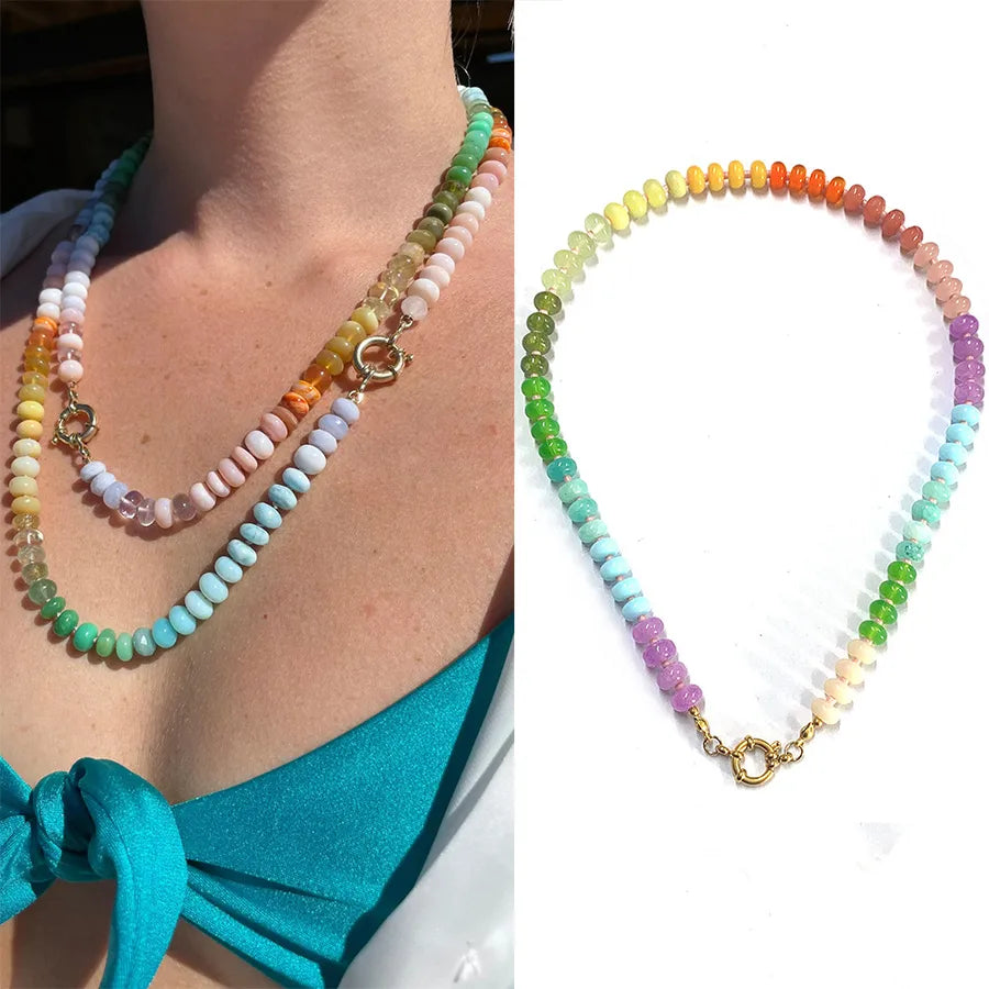 Sweet Geometric natural stone Titanium Steel Necklace In Bulk