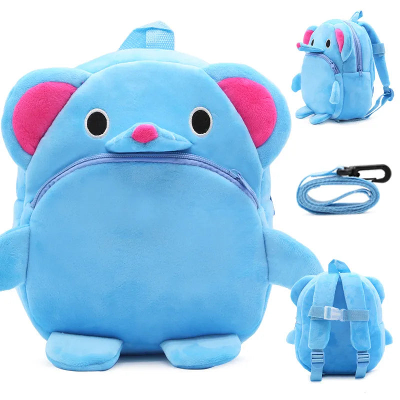 Unisex Small Plush Animal Cartoon Cute Square Zipper Fashion Backpack