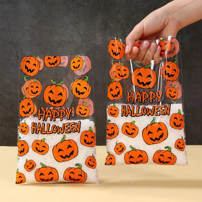 Halloween Candy Bag Holiday Party Gift Bag Pumpkin Printing Transparent Plastic Packaging Bag Children's Candy Bag