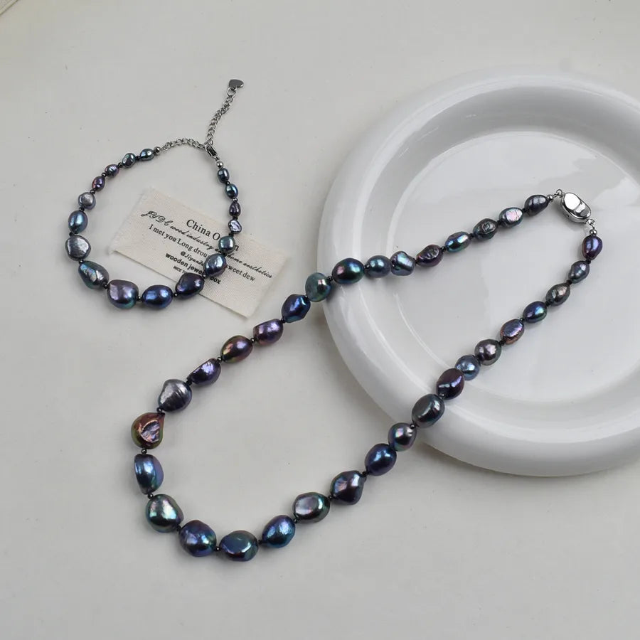 Natural Pearl Graduated Size Change Peacock Green Freshwater Pearl Necklace 925 Silver Elegant Simple Atmosphere Necklace