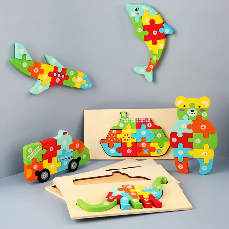 3D Wooden Dinosaur Puzzle Early Education Toys For Kids Assembly Building Blocks Baby Cognitive Skills Development Playset