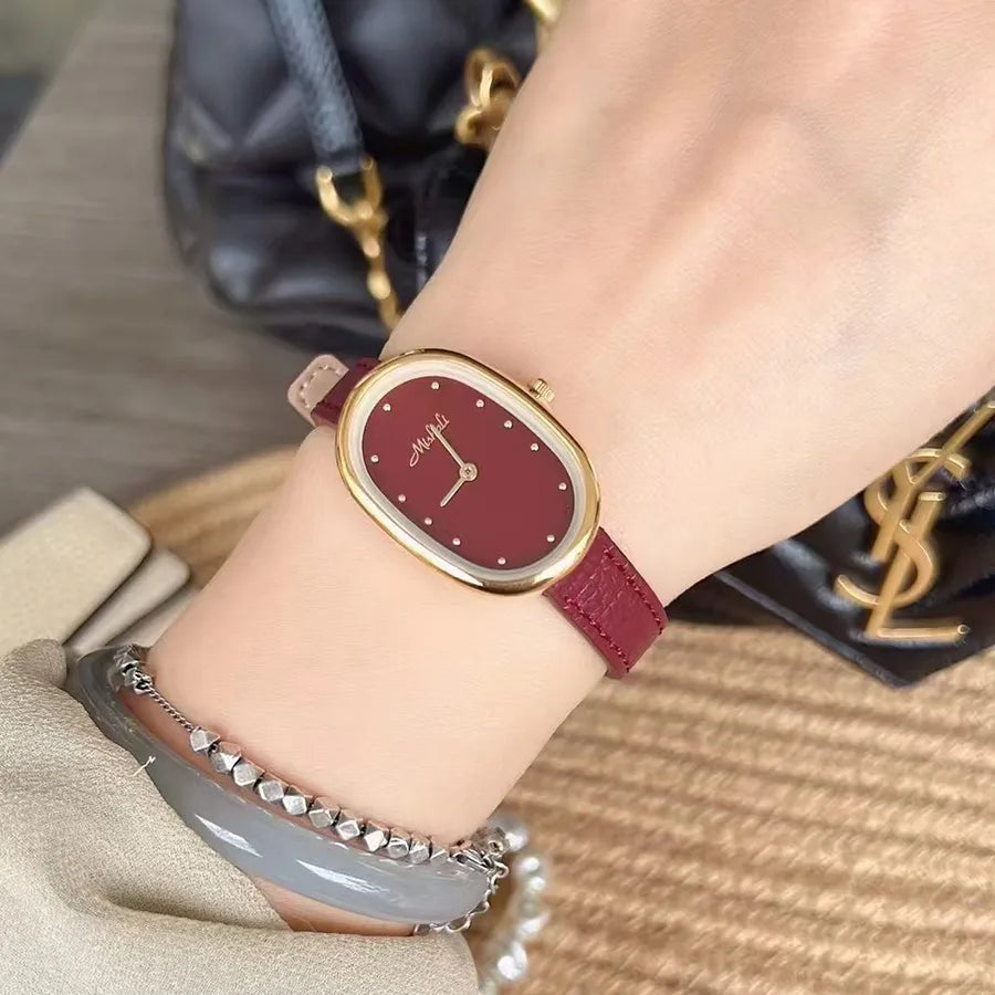 Elegant Solid Color Buckle Quartz Watch Women's Watches