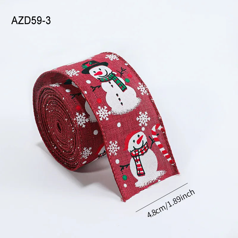 Christmas Cartoon Snowman Printed Decorative Ribbon Fabric Tree Flower Ring Gift Butterfly Knot Decorations Bohemian American Style