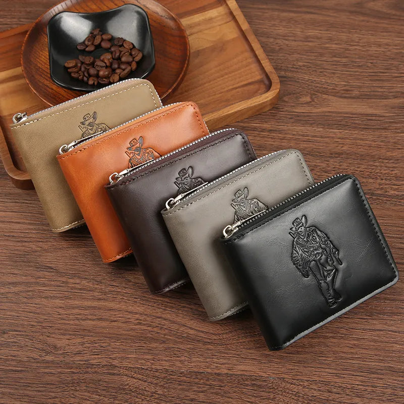 Men's Human Pu Leather Zipper Small Wallets