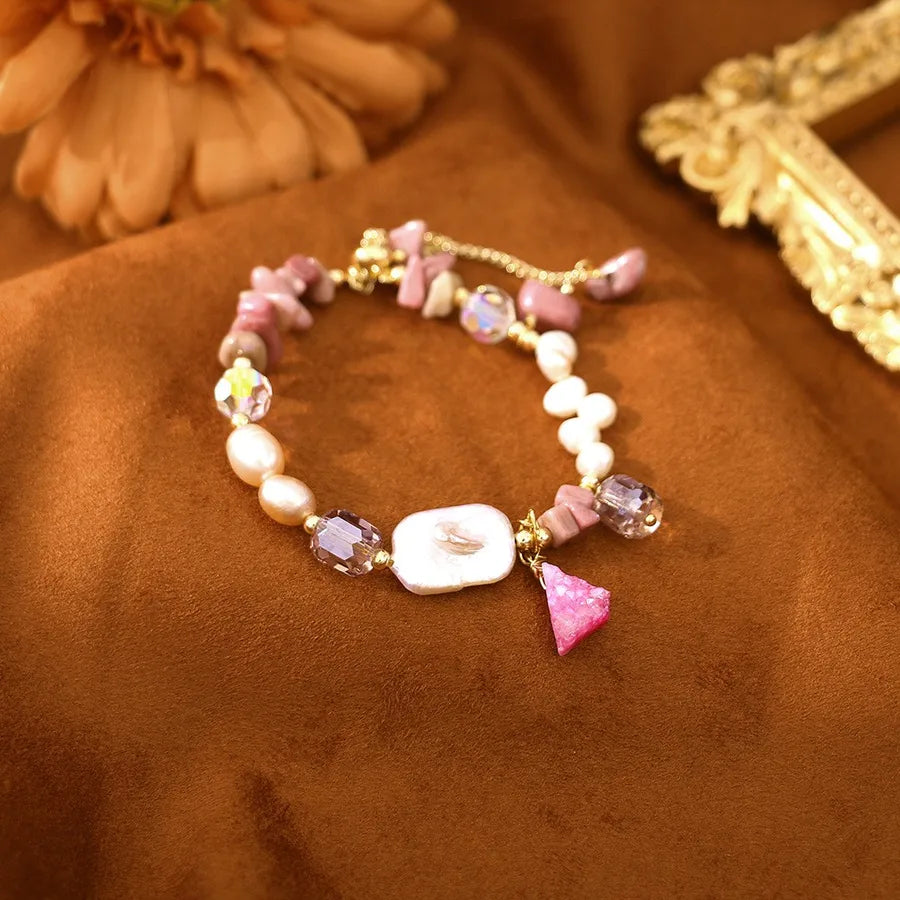 Sweet Commute Rhombus natural stone gravel 18K Gold Plated ball chain Bracelets In Bulk