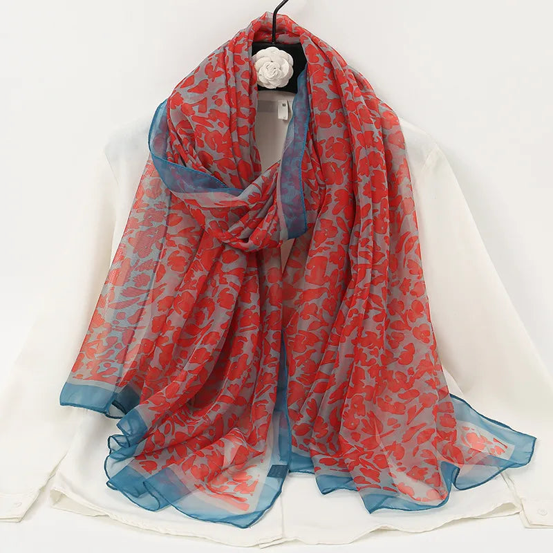 women's elegant lady color block high quality yarn printing silk scarf