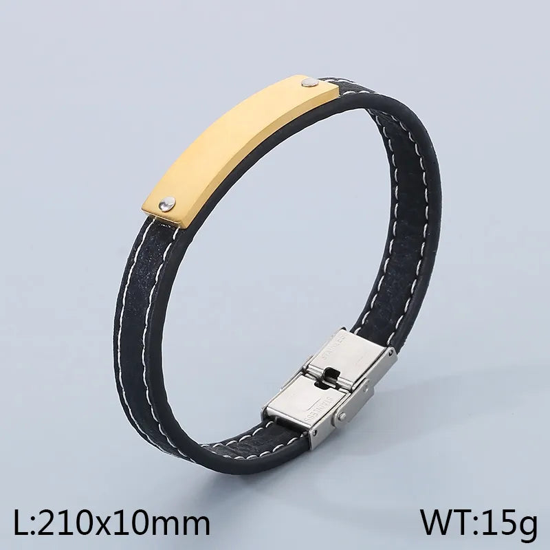 Business Color Block 304 Stainless Steel Leather Men's Bracelets