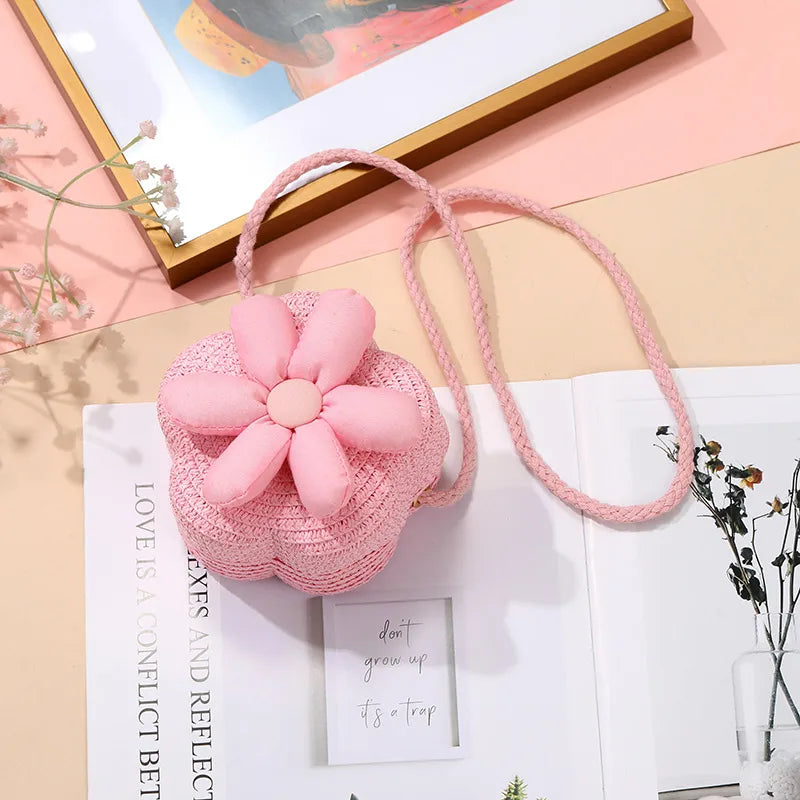 Children's Bag Women's Cute Woven Bag Seaside Vacation  Summer New Sunflower Grass Woven Bag Crossbody Small Bag