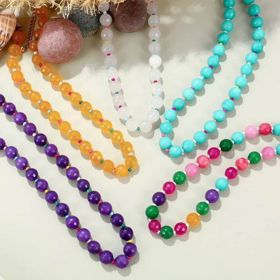 Elegant Geometric 304 Stainless Steel natural stone Beaded Chain Necklace In Bulk