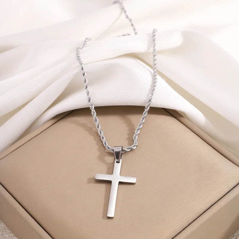 Stainless steel necklace Golden twist chain cross necklace titanium steel non-fading fashion all-match boys pendant