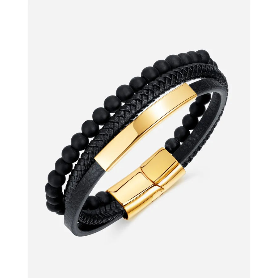 Simple Style Geometric 304 Stainless Steel Pu Leather Irregular Plating Men's Bracelets