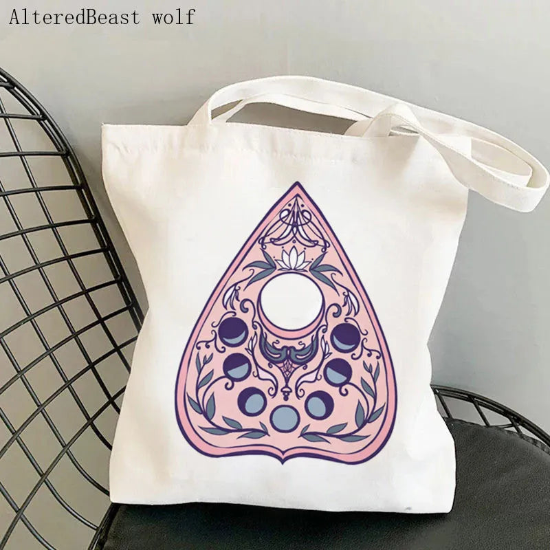 Magic Witch Pastel Gothic Handbag Printed Canvas Tote Single Shoulder Shopping Bag Ladies Fashion Handbag