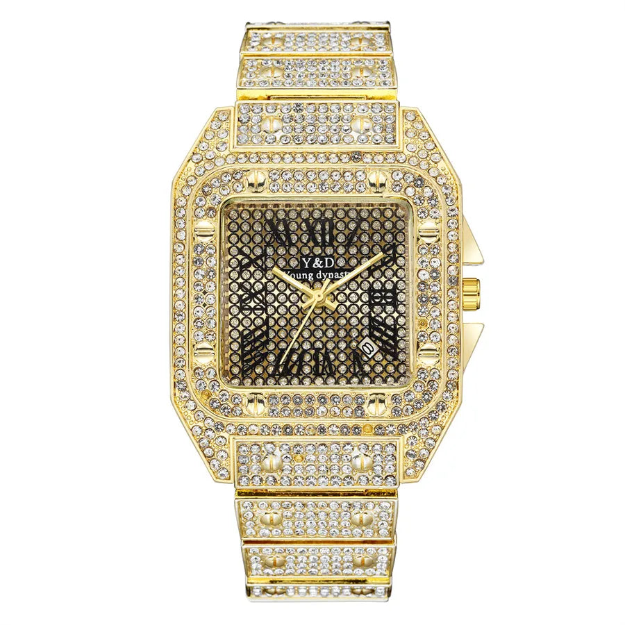 fashion big dial steel band diamond quartz watch