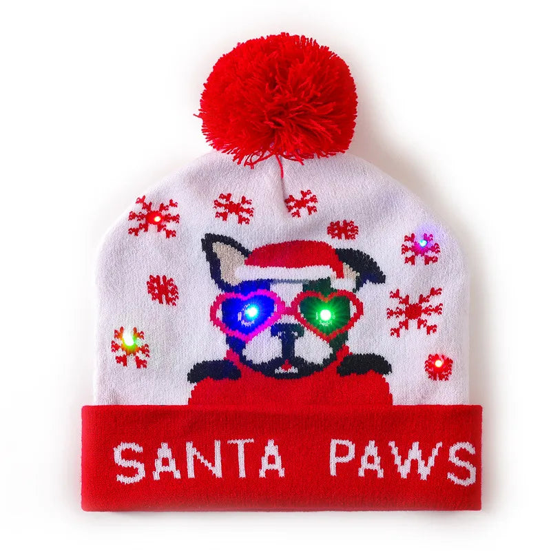 In Stock  Christmas Hat with Light Led Seven-Color Lights Adult Jacquard Hat Woolen Cap Men's and Women's Knitted Hat