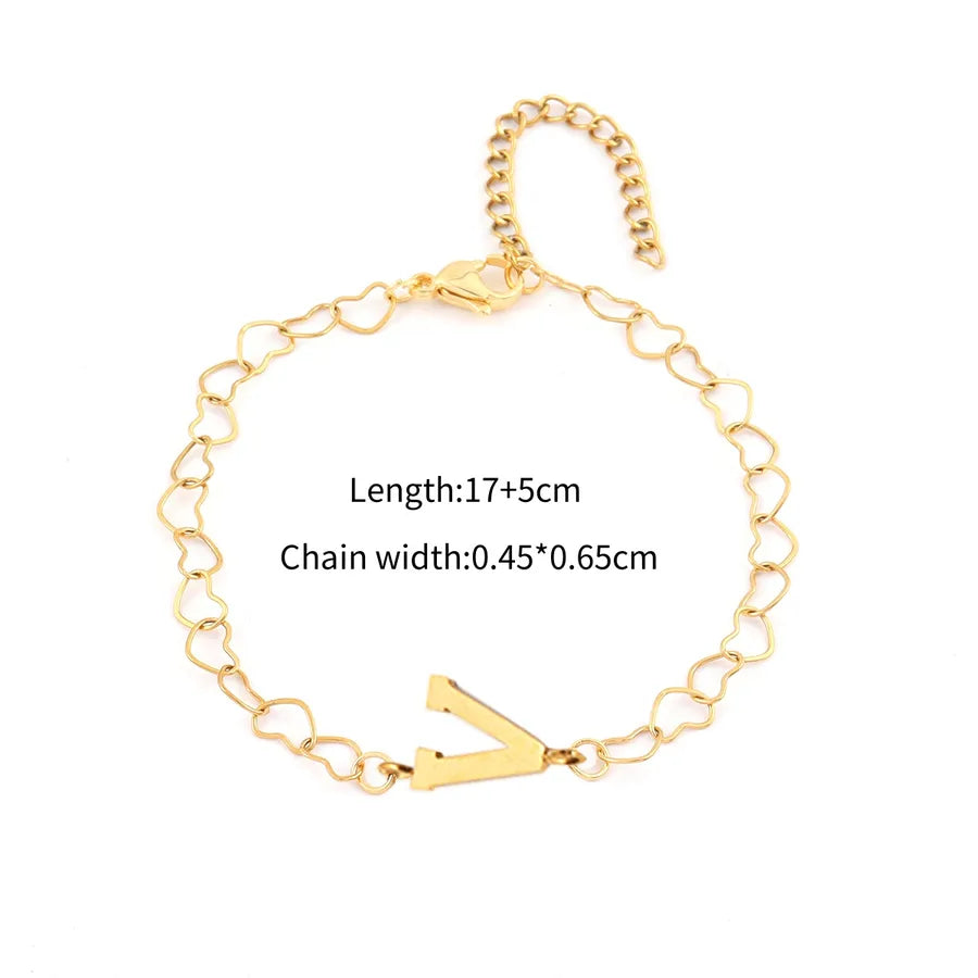 Simple Style Classic Style Letter 201 Stainless Steel 304 Stainless Steel Heart-Shaped Chain Bracelets In Bulk