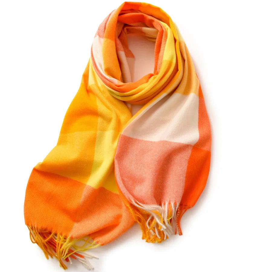 women's retro plaid imitation cashmere tassel winter scarves