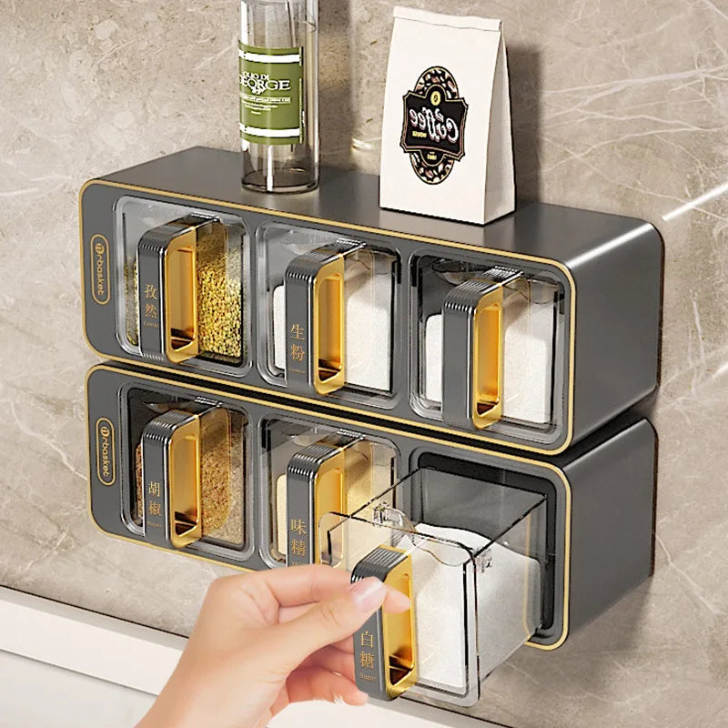 Seasoning box wall-mounted household kitchen pepper condiment storage box salt monosodium glutamate seasoning jar combination set