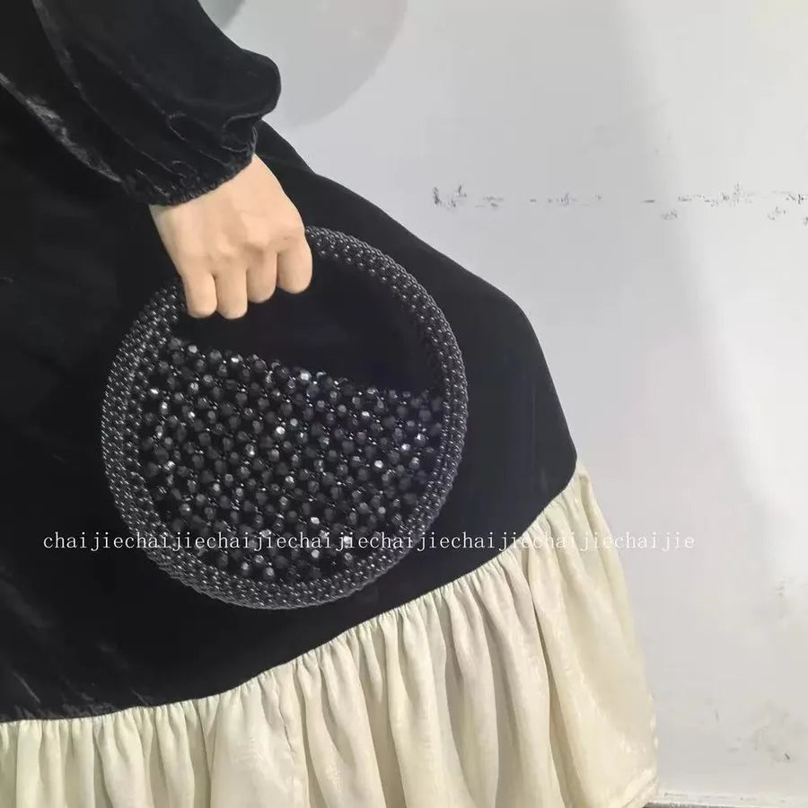 Women's Small PVC Solid Color Elegant Streetwear Beading Round Open Evening Bag