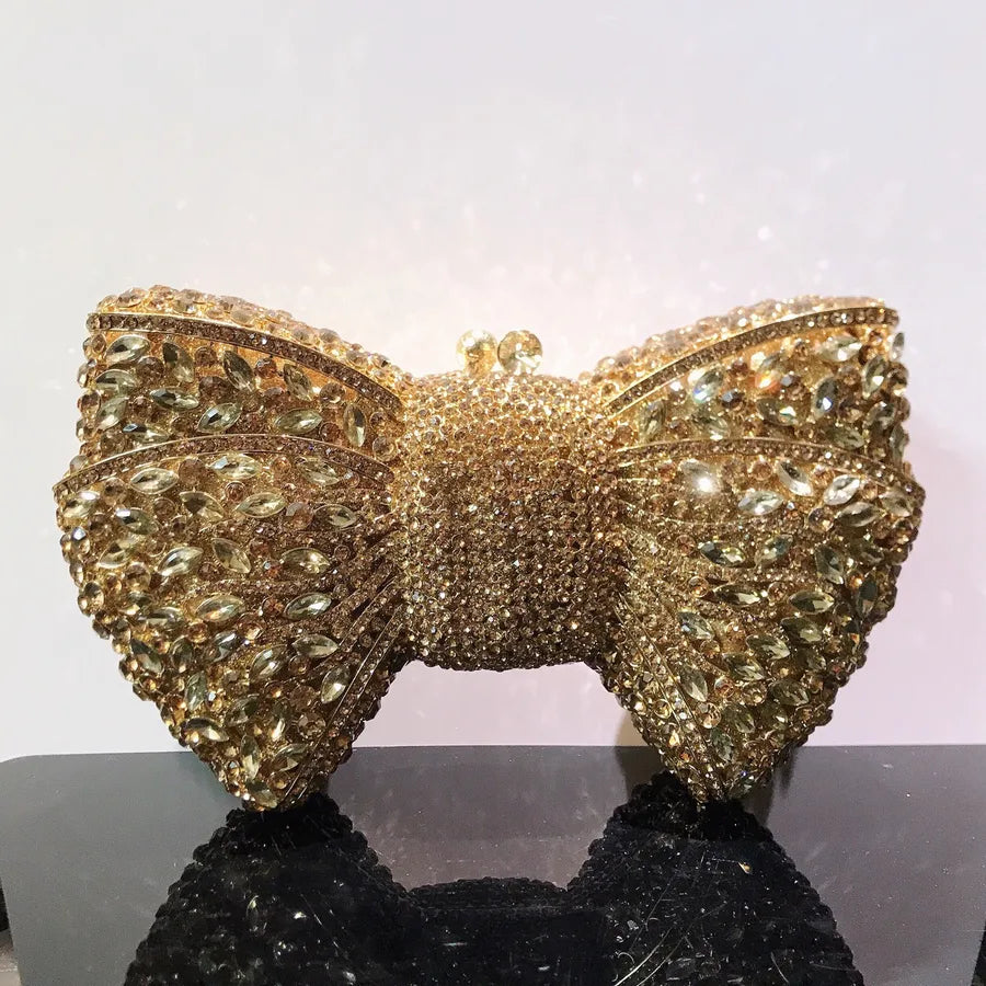 banquet dress with diamond Bow and Diamond evening bag with gem bag for women New Bow Clutch