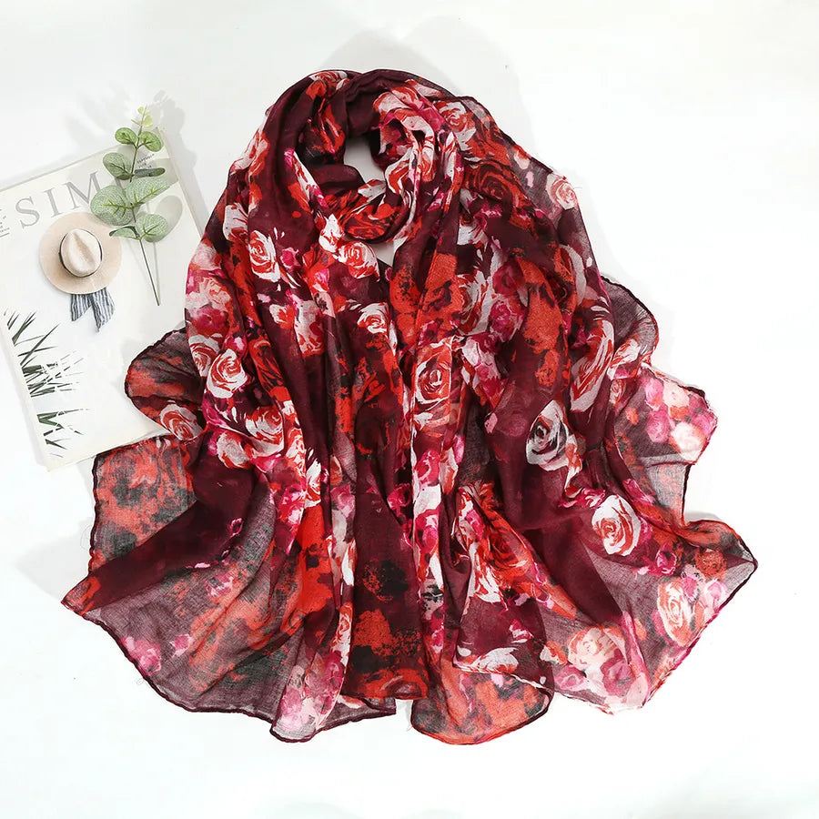 Women's Elegant Ditsy Floral Voile Silk Scarf