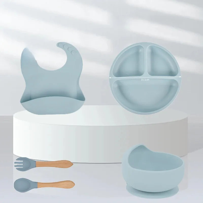 Baby silicone tableware suit baby learning to eat food supplement tableware self-eating sucker bowl integrated children's plate