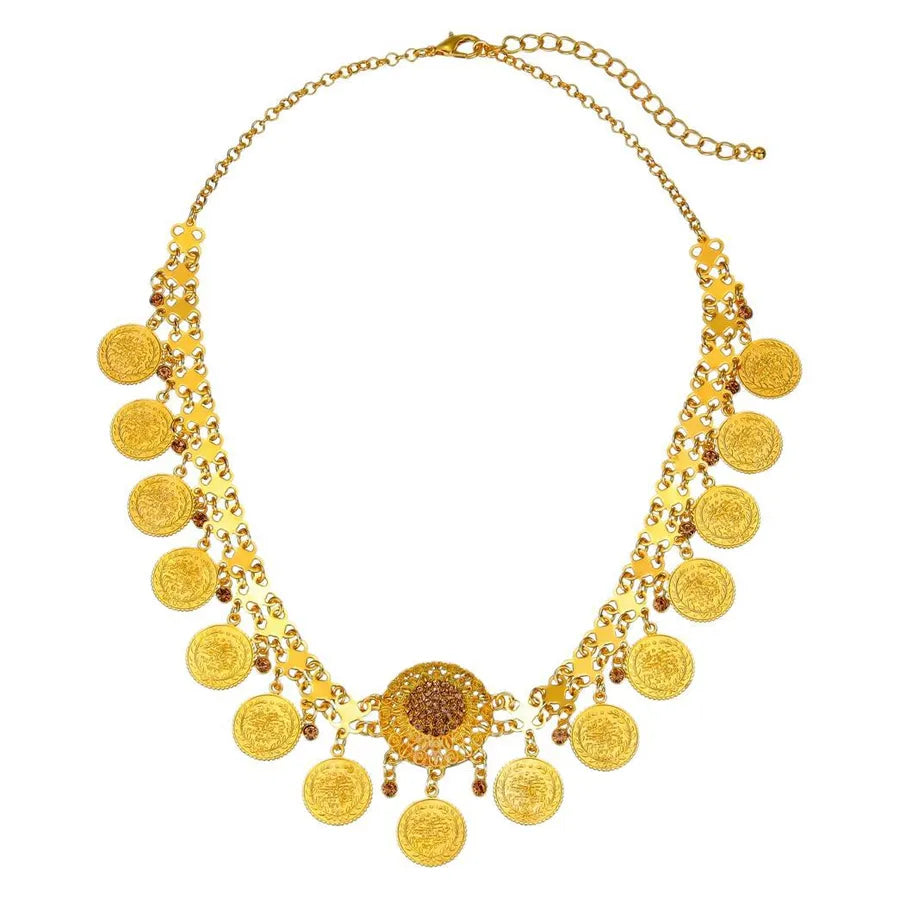 Fashionable Gold Diamond Embedded Arab Headband Indian Style Bridal Accessory Alloy Waterdrop Pattern Women's Headwear