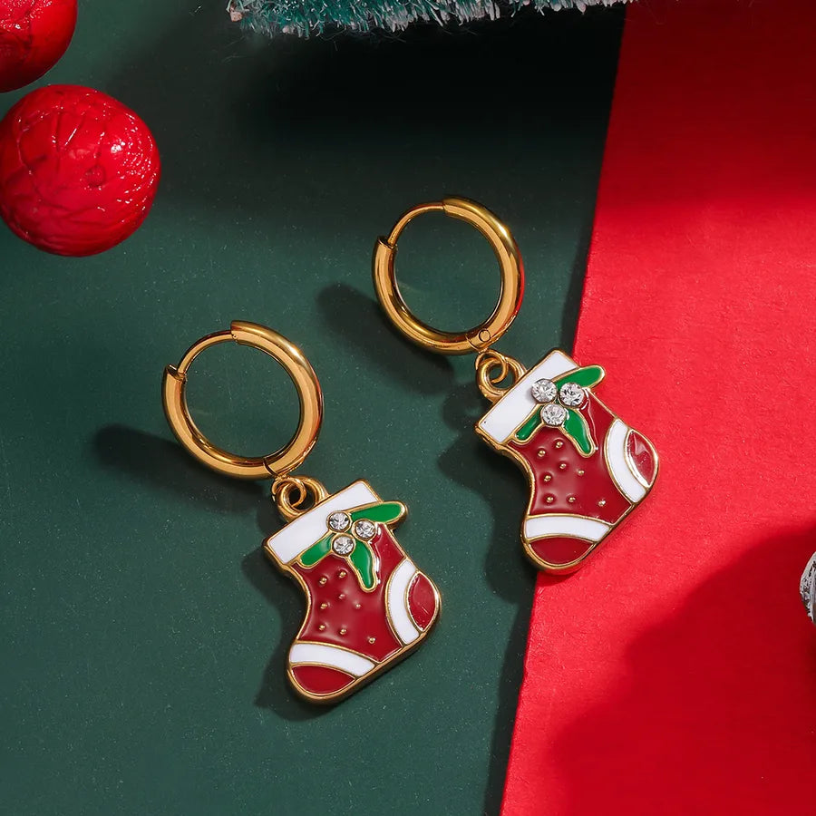 Christmas Santa Claus Ear Cuffs Titanium Steel 316L Quality Suitable For Commuting And Casual Occasions Drop Oil Earrings