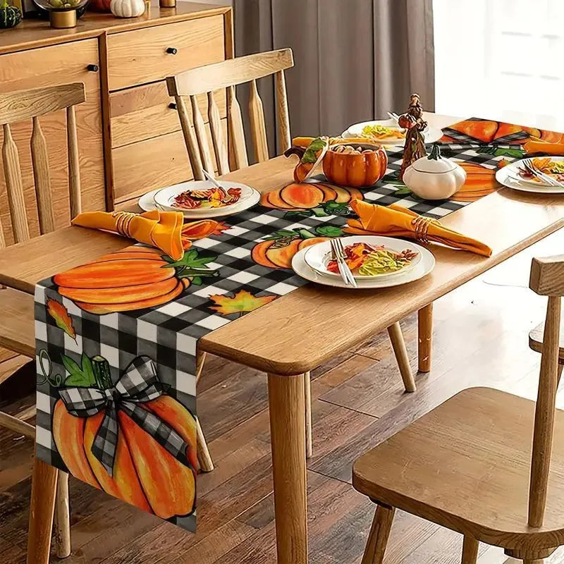 Halloween Thanksgiving Cute Pumpkin Lattice Polyester Table Runner