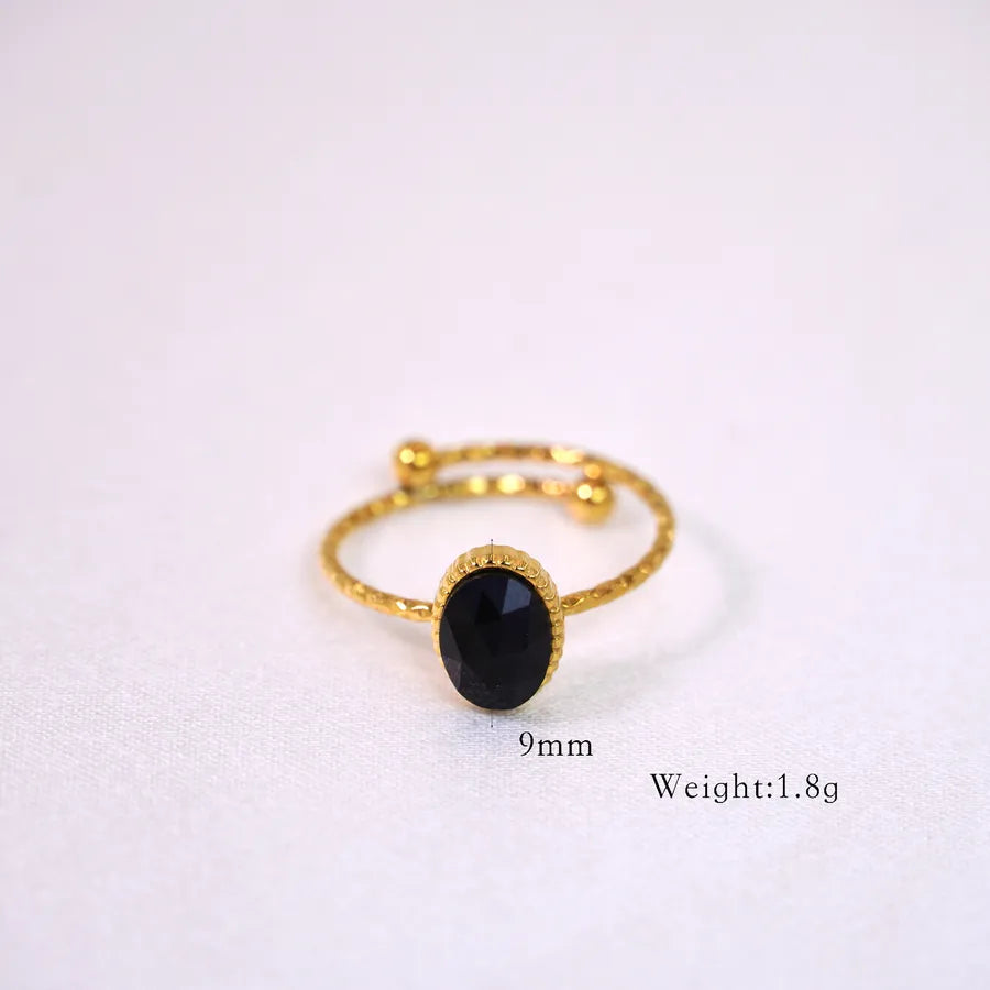 Retro French Style Geometric Titanium Steel Natural Stone Open Rings In Bulk