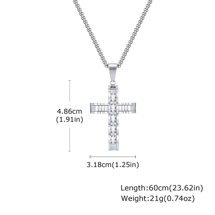 Wholesale Jewelry Religion Simple Style Cross 304 Stainless Steel Zircon Pendant Necklace