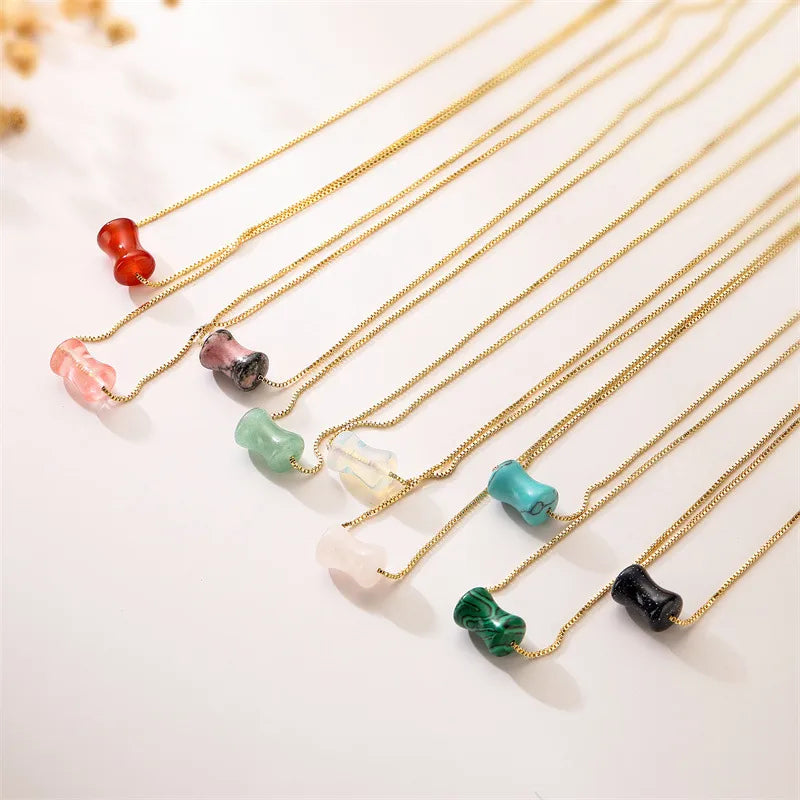 Wholesale Jewelry Retro Classic Style Geometric natural stone Green Aventurine Copper Pendant Necklace
