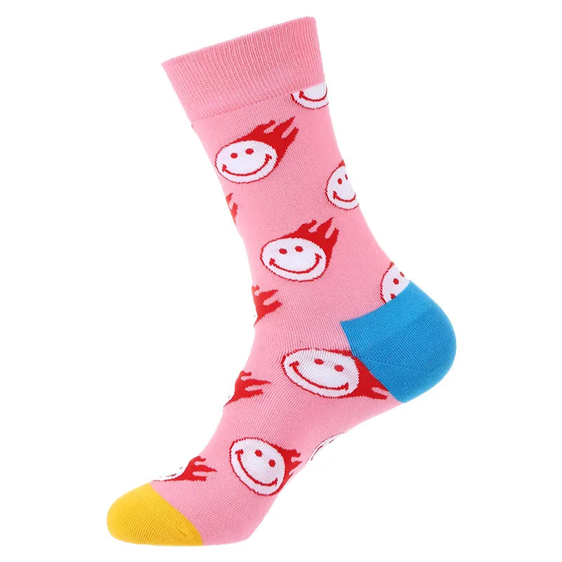 Men's Cute Streetwear Rabbit Smile Face Cotton Jacquard Crew Socks 10 Pairs Per Pack