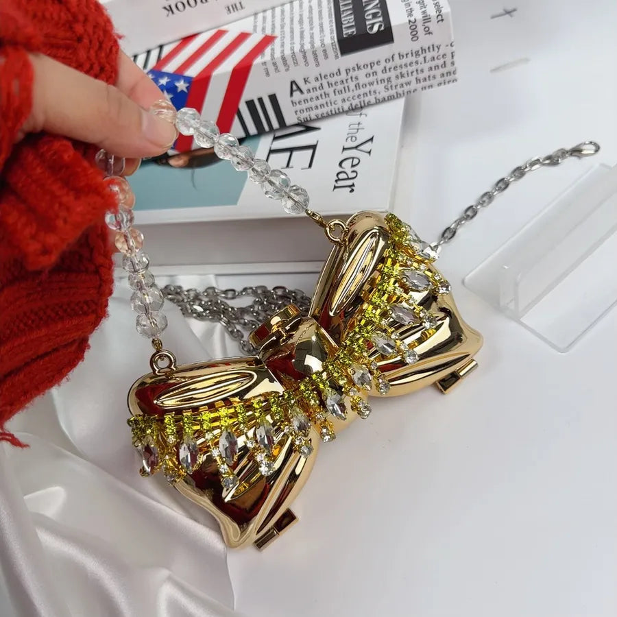 Women's Acrylic Bow Knot Elegant Streetwear Bow Type Lock clasp Shoulder Bag Handbag Box bag