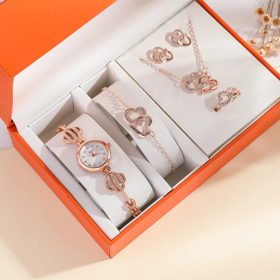 Casual Heart Shape Buckle Quartz Watch Jewelry Sets Women's Watches