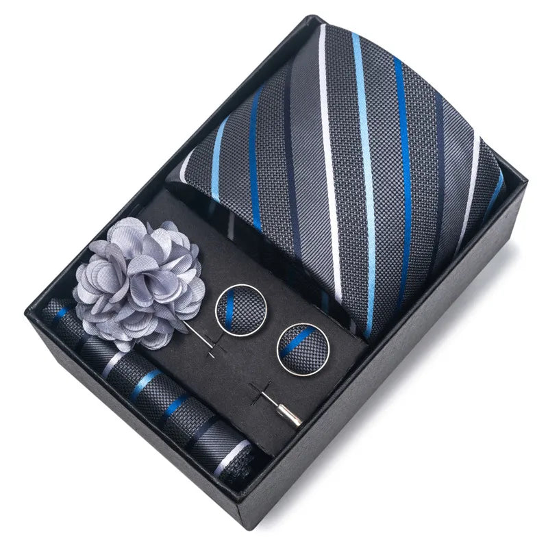 commute geometric stripe cashew nuts polyester yarn men's square scarf cufflinks tie