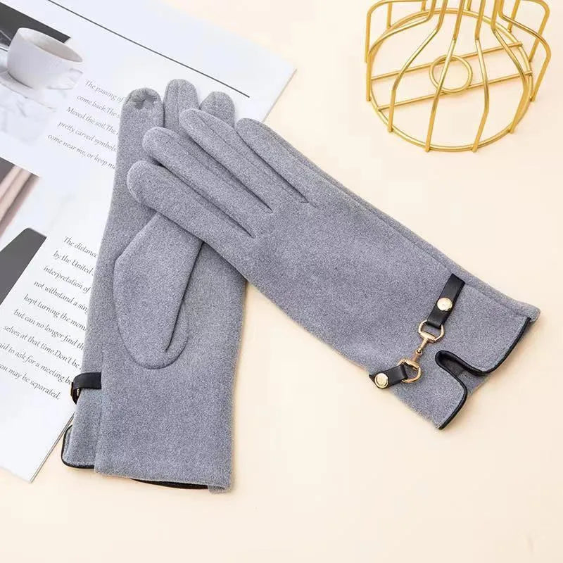 In Stock Warm with Velvet Autumn and Winter Women's Gloves Soft Touch Screen Outdoor Windproof Cycling Velvet Gloves Wholesale