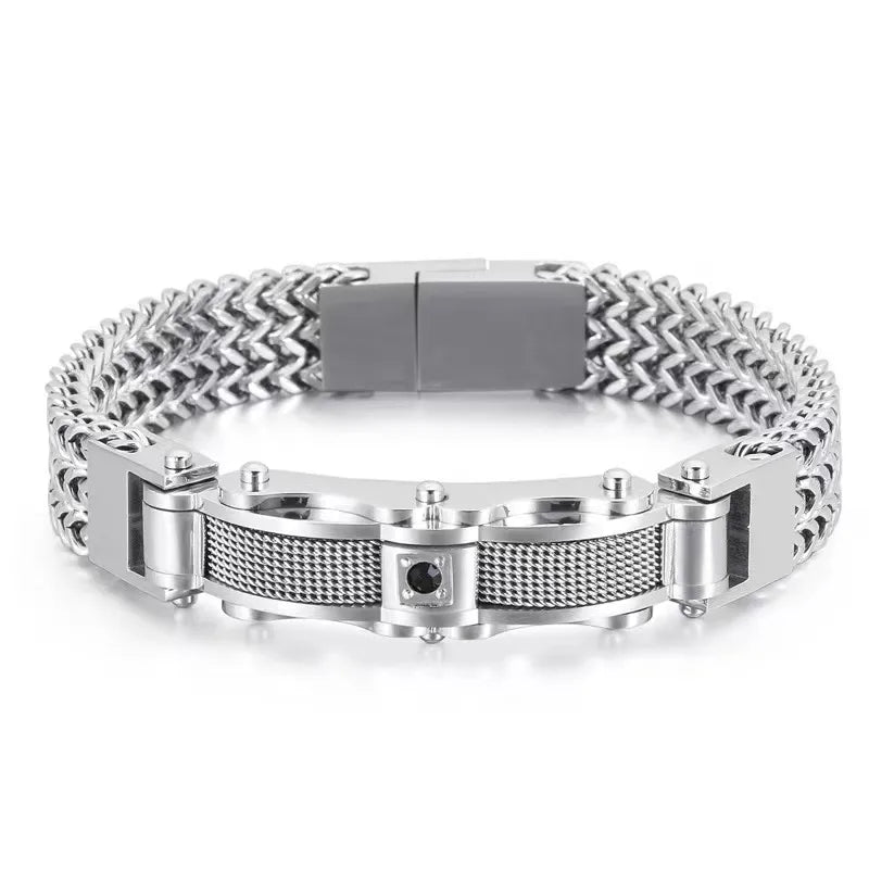 Hip-Hop Solid Color 304 Stainless Steel Inlay Zircon 18K Gold Plated Men's Bracelets