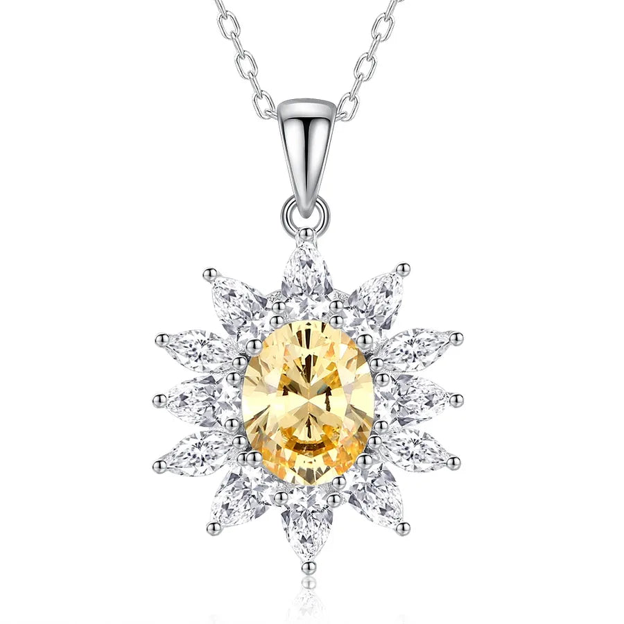 1 Piece 925 Sterling Silver Flower Zircon High Carbon Drill Gold Plating 925 sterling silver cable chain Pendant Necklace
