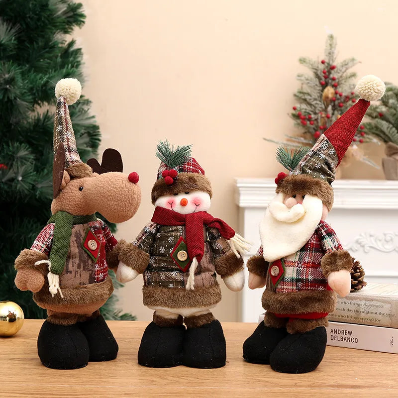 New Christmas Decorations Snowman Reindeer Dolls Stretchable Leg Figurines High-End Knitted Hat Window Display Accessories