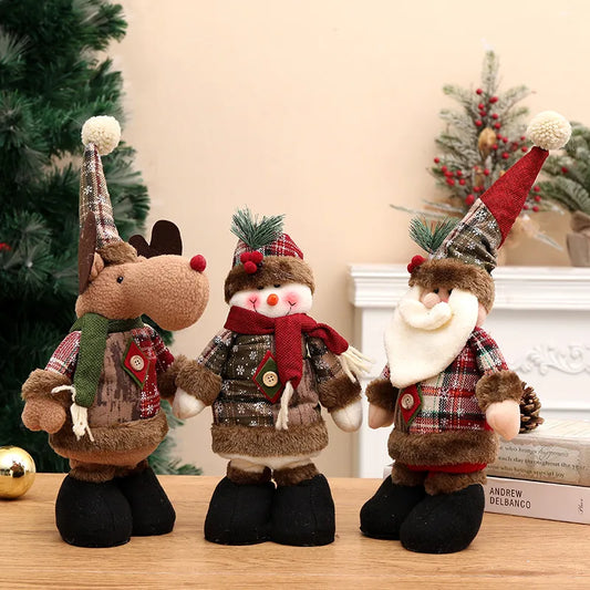 New Christmas Decorations Snowman Reindeer Dolls Stretchable Leg Figurines High-End Knitted Hat Window Display Accessories