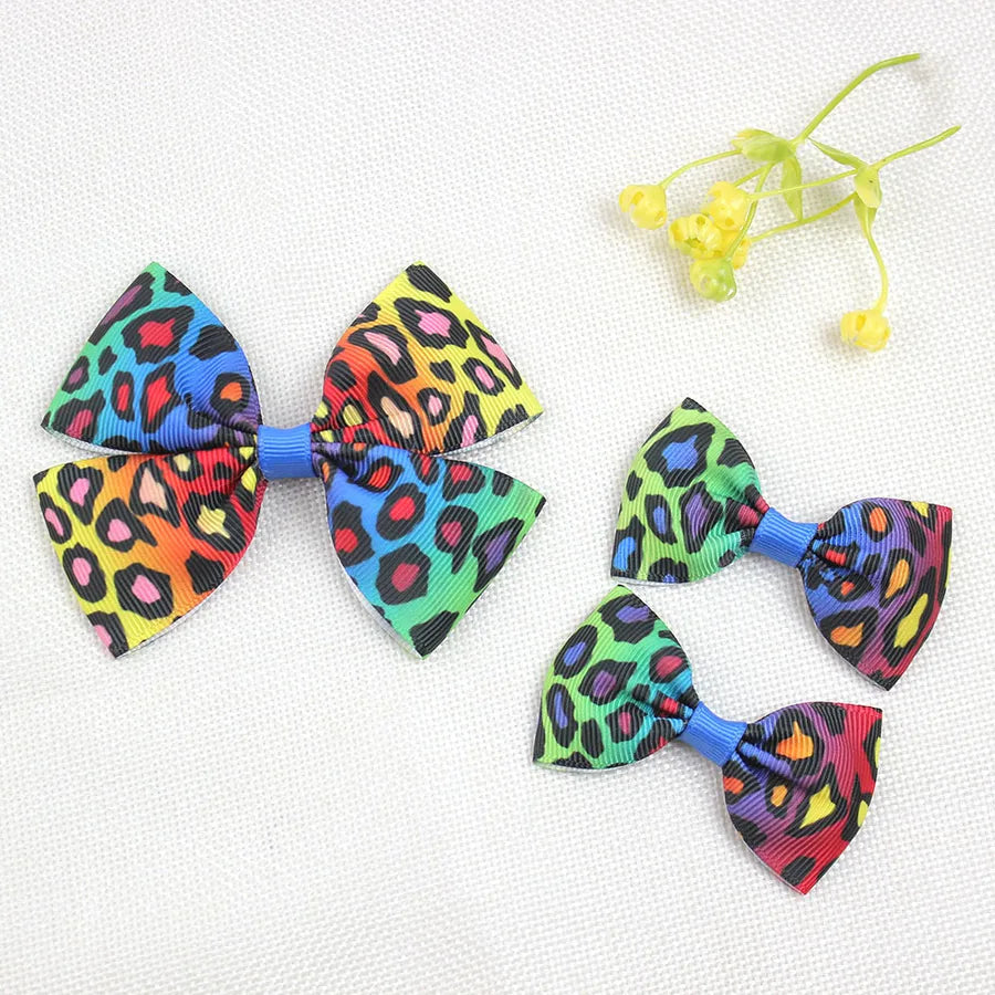 Explosions Retro Leopard Print Children's Boutique Bow Hairpin Printed Girl Hair Accessories One Big Two Small
