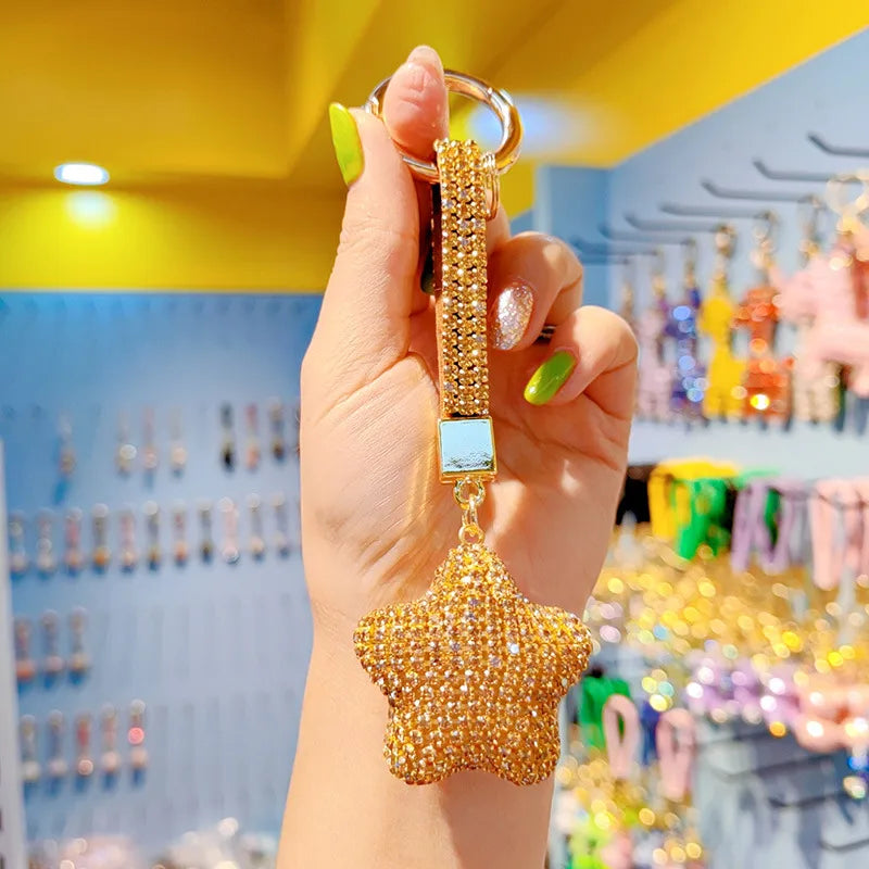 New Cartoon Full Drill Star Keychain Cute Men Women Tassel Bag Keychain Circle Pendant Decoration Christmas Valentine's Day New Year
