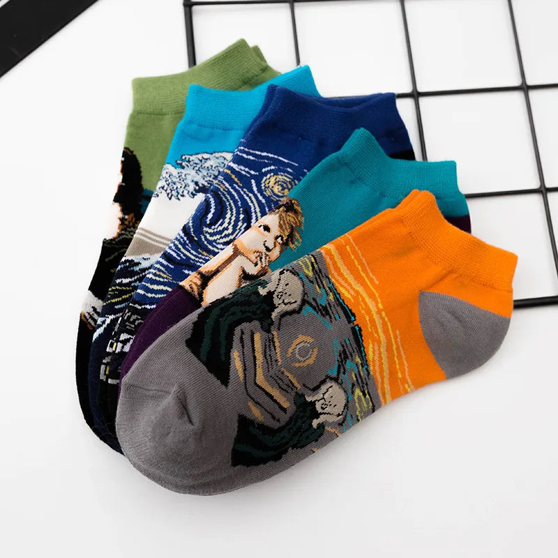 european and american trend cartoon famous painting ladies cotton boat socks wholesale