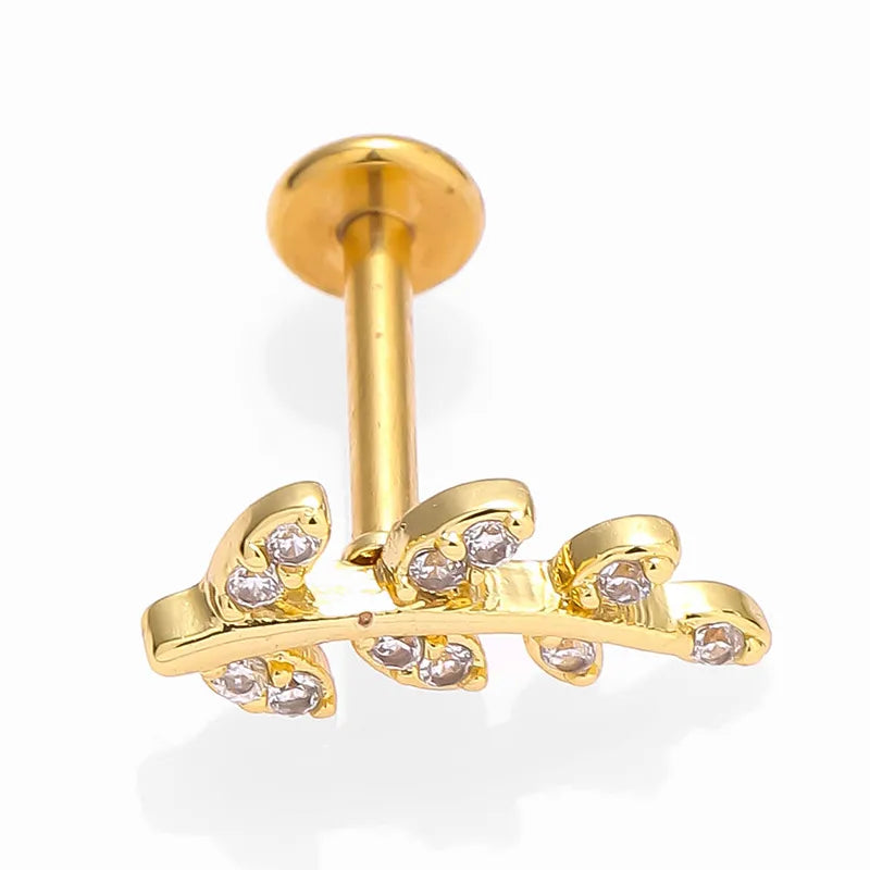 1 Piece Lip Rings Simple Style Commute Leaves Heart Shape Flower 316L Stainless Steel  Inlay Zircon 18K Gold Plated Ear Cartilage Rings & Studs