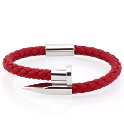 Elegant Streetwear Solid Color Leather rope Titanium Steel Plating Men'S Cuff Bracelets Men Cord & Leather Bracelets