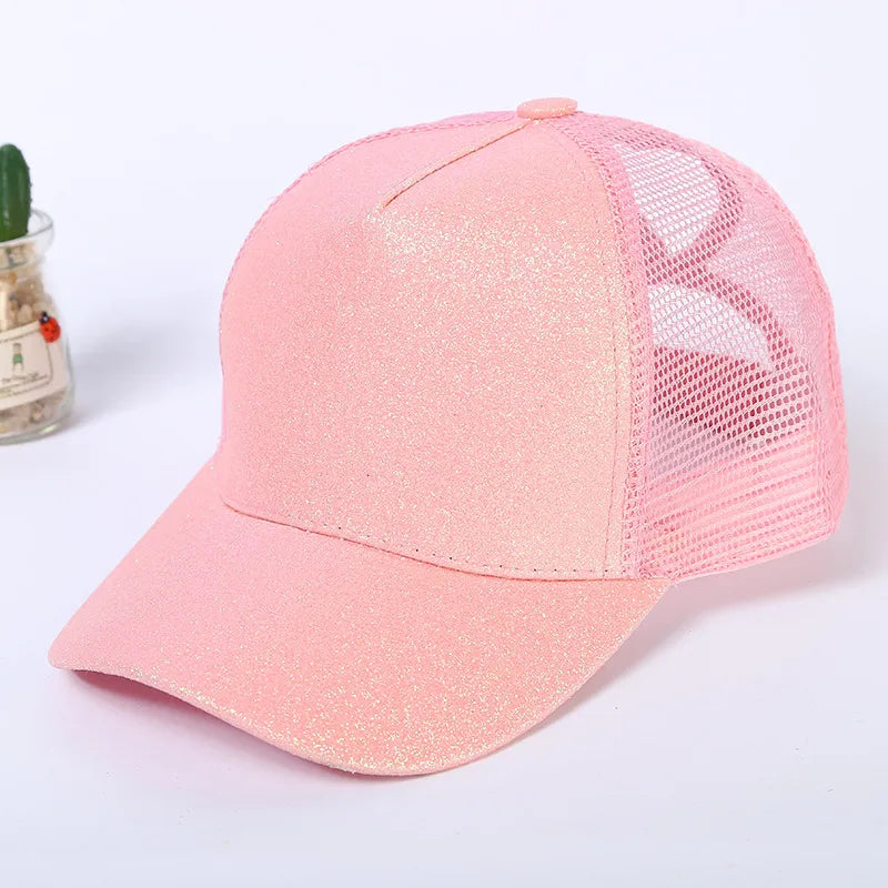 New Style Baseball Cap Breathable Shiny Sequin Mesh Tail Net Hat Sun Protection Summer Fashion Unisex Simple Design Hat