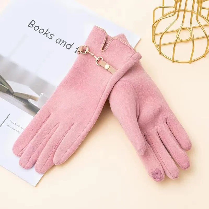 In Stock Warm with Velvet Autumn and Winter Women's Gloves Soft Touch Screen Outdoor Windproof Cycling Velvet Gloves Wholesale